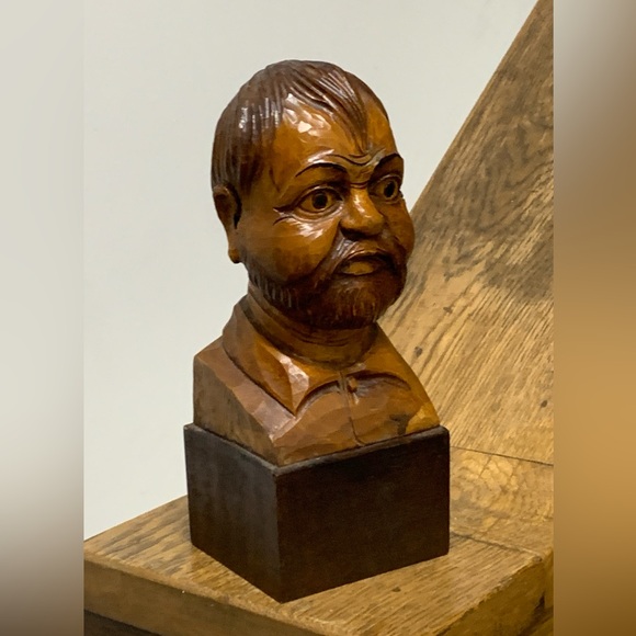 Vintage Hand Carved Wooden Spanish Sancho Panza Don Quixote Bust Statue - Picture 3 of 16